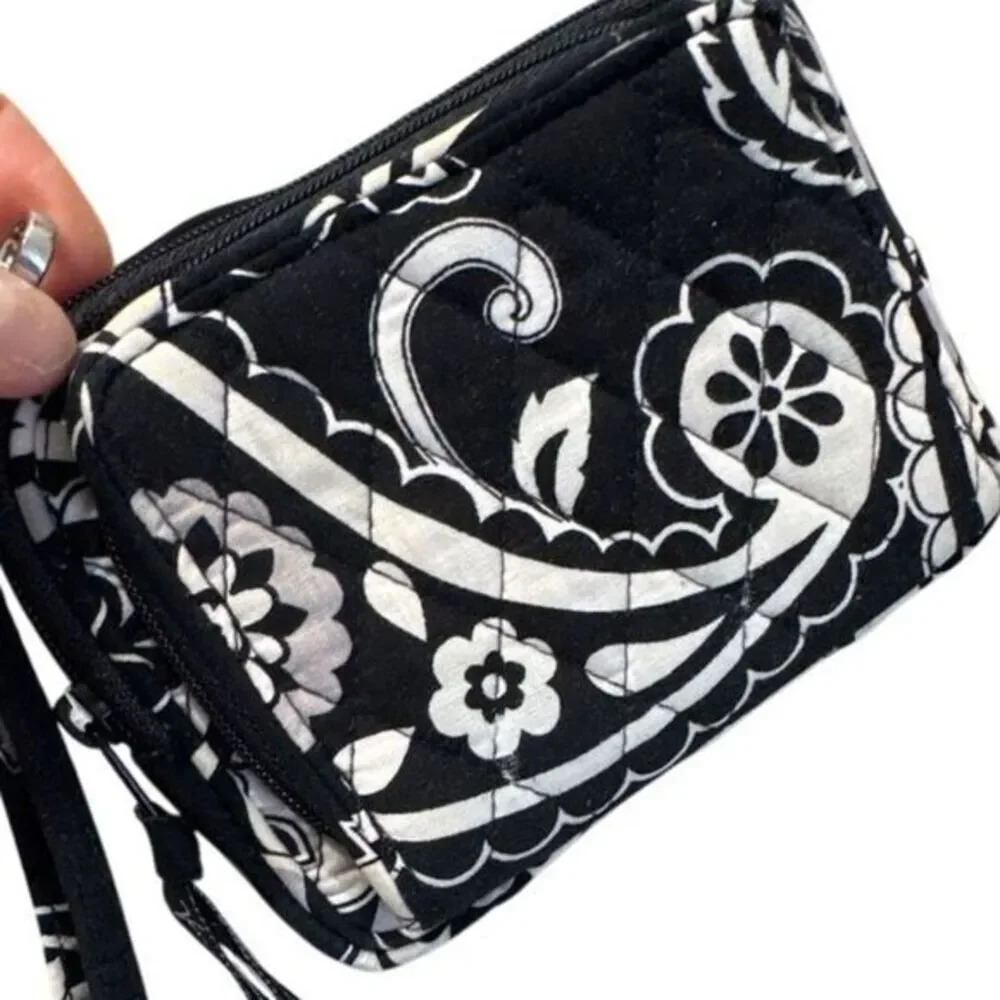 Vera Bradley 2 Zip Wallet Wristlet in Midnight Paisley Black Cream - Picture 1 of 7